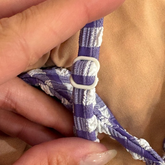 J. Crew NWT Plunge One Piece Gingham Swimsuit Size 22 Purple & White Seersucker - Picture 13 of 14